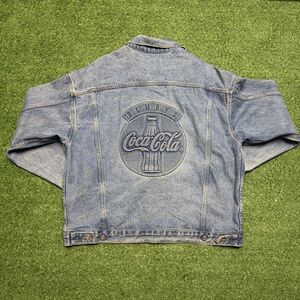 Vintage 90s Coca-Cola Denim Jacket Tyca Men’s Large USA Made Embossed Blue